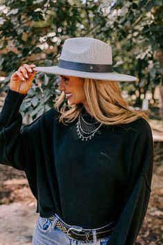 There is no better way to top off your look than with our adorable 'Sweetheart In The City Fedora' featuring lightweight grey material, a 4-inch brim, and a black accent band! Length: 15.5 inches Width: 14.5 inches Height: 5 inches Cranial Circumference: 23 inches Gray Hat For Fall, One Size Fits Most, Grey Material, Black Accents, A Black, Fedora, 4 Inch, The City, Luxury Fashion, Band