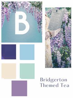 the color scheme for bridgerton themed tea is blue, purple and green