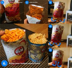 the instructions for how to make cheesy fries in a can and then put them in a bag