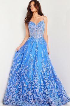 Capture the attention of all onlookers with Jovani's 29072 Long Sequin Lace Sheer Corset Ballgown. Showcasing a floor length A-line silhouette with a corset sheer bodice adorned with luxurious floral embroidery and sequins Corset Ballgown, Plus Size Sequin Dresses, Formal Prom Dresses Long, Light Blue Prom Dress, Sheer Corset, Formal Dresses With Sleeves, Floral Corset, Corset Dress Prom, Burgundy Prom Dress