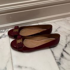 Great Condition. Color: Burgundy. Sole Has A Protector Added To Prevent Wear (Seen In Picture). Elegant Burgundy Flats With Round Toe, Elegant Burgundy Round Toe Flats, Elegant Flats With Red Sole, Elegant Red Flats With Rubber Sole, Classic Flats With Red Sole For Formal Occasions, Elegant Leather Flats With Red Sole, Classic Formal Flats With Red Sole, Formal Closed Toe Flats With Red Sole, Red Rubber Sole Flats For Formal Occasions