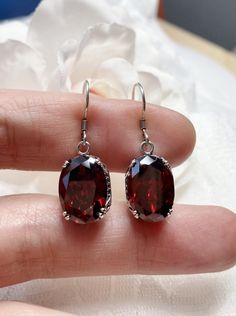 Red Garnet CZ Earrings, Sterling Silver Filigree, Edward #E70, Vintage Reproduction Jewelry, Silver Embrace Jewelry Edwardian Jewelry, Garnet Gem, Edwardian Style, Garnet Earrings, Sterling Silver Filigree, Antique Inspiration, Cz Earrings, Edwardian Fashion, Oval Stone