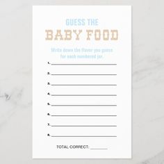 a baby food list with the words guess the baby food written on it