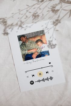 an image of a man and child on a sheet of paper with sound waves in the background