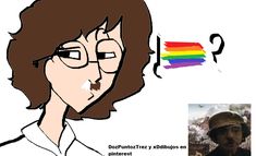 a drawing of a woman with glasses and a rainbow in the background