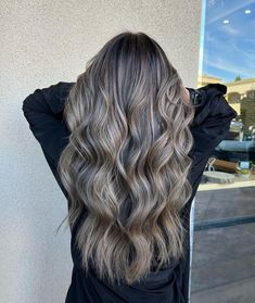 Ash Foils On Dark Hair, Hair Ideas For Green Eyes, Ashy Blonde Highlights On Dark Hair Brunettes, Fall Ashy Blonde Hair, Mushroom Hair Balayage, Silver Hair Highlights Brown Brunettes, Full Head Foils On Dark Hair, Cold Tone Hair Color, Dark Brown Hair With Face Framing