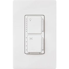 the light switch is white and has two switches on each side, both facing opposite directions