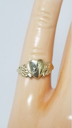 "Thanks for shopping our vintage estate store. We tend to sell well below wholesale and truly hope you enjoy all of our items. Many of the items are one of a kind, so please enjoy scrolling through the pictures and hopefully something will catch your eye. Brown spots are from camera or reflections. Estate 14k yellow gold monogram cursive capital P heart ring. Custom made ring for our shop. Ring size: 3 Setting: 7.5mm 1/4\" to 3/8\" Band width: 1.4mm Weight: .98 gram Marked 14k and it's sweet. On Heirloom Engraved Heart Ring, 14k Gold Engraved Ring With Initials For Collectors, Victorian Gold Initial Ring As Gift, Classic Gold Initial Ring Collectible, Gold Engraved Initial Ring, Vintage Engraved Heart Ring For Wedding, Gold Engraved Initial Ring Collectible, Heirloom Engraved Ring With Hallmark, Victorian Yellow Gold Initial Ring For Anniversary