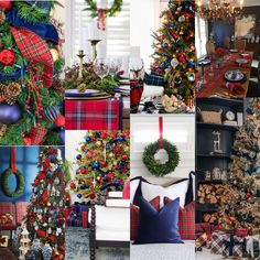 a collage of christmas decorations and trees