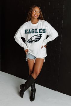 PHILADELPHIA EAGLES BIG GOALS OVERSIZED MIDWEIGHT LONG SLEEVE TEE Philadelphia Outfit, Eagles Philadelphia, Philly Eagles, Casual Dressing, Eagles Football, Big Goals, Oversized Long Sleeve, Ribbed Neckline, Football Season