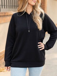 A classic and absolute timeless essential, this new arrival from SPANX is sure to stand the test of time. Back season and after season, this hooded sweatshirt will become a wardrobe style staple. Extra comfy and cozy thanks to their iconic air essentials super soft fabrication, you will be lounging in extreme comfort and style. SPANX Super soft air essentials fabrication Hooded element Relaxed fit Slightly longer length 47% Modal, 46% Polyester, 7% Elastane Body length measurement: 28" from a M. Solid Color Hooded Hoodie For Athleisure, Solid Color Hooded Hoodie Athleisure Style, Solid Color Hooded Hoodie In Athleisure Style, Black Hooded French Terry Sweatshirt, Black French Terry Hooded Sweatshirt, Black French Terry Hooded Hoodie, Solid Athleisure Hooded Sweatshirt, Solid French Terry Hoodie For Athleisure, Solid French Terry Hoodie In Athleisure Style