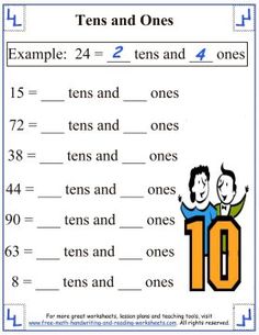 worksheet for the ten and ones with pictures on it, including an image of two men hugging each other