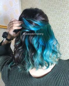 Icy Blue Highlights, Blue Highlights On Black Hair, Highlights For Curly Hair, Black Hair With Blue, Black Hair With Blue Highlights, Hair With Blue Highlights, Blue Hair Color Ideas, Teal Highlights