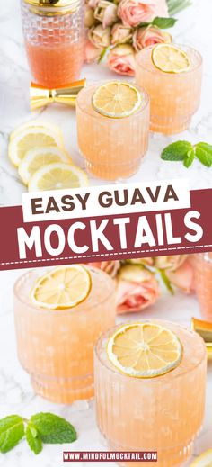 easy guava mocko cocktails with lemon and mint garnish on the side