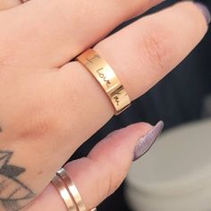 Personalized Gift Engraved Band Ring Custom Handwriting Actual Signature Promise Memorial Ring Handmade Jewelry Back to College Gift Trendy - Etsy Memorial Ring, Back To College, College Gifts, Ring Handmade, Band Ring, Handmade Ring, Handwriting, Band Rings, Statement Rings