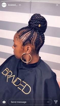 Braided Feed In Bun, Cornrows Updo Bun, Braided Bun For Black Women, High Ponytail Cornrows, Updo Cornrows, Christmas Braids, Ponytail Cornrows, Black Updo, Feed In Braids Ponytail