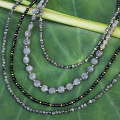 Labradorite and quartz beaded necklace, 'Midnight Serenade' - Labradorite Beaded Necklace from Thailand Novica Jewelry, Grey Quartz, Gemstone Beaded Necklace, Printed Jewelry, Labradorite Beads, Woodworking Ideas, Bead Stringing, Elegant Necklaces, Quartz Necklace