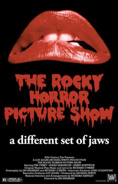 the rocky horror picture show poster with red lips and blood dripping down it's mouth