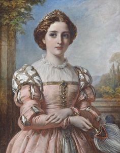 a painting of a woman in pink dress