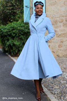 Wool Princess maxi coat in Baby blue 2407# – XiaoLizi Fit And Flare Coat, Hooded Wool Coat, Princess Coat, Elegant Coats, Wool Coat Women, Blue Coat, Long Wool Coat, Maxi Coat, Wool Clothing