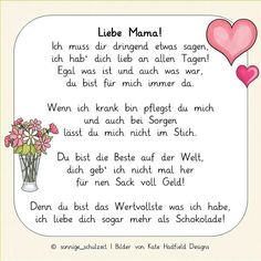 a poem written in german with flowers and hearts