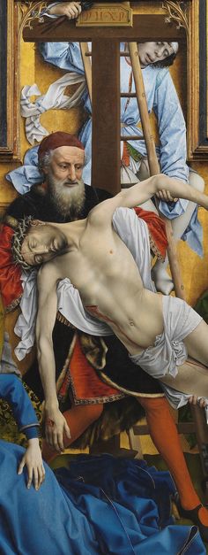 a painting of a man being nailed to a cross