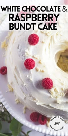 a white chocolate and raspberry bundt cake on a plate