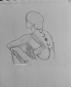 a drawing of a woman sitting on a chair with her back turned to the camera