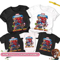 Personalized Birthday Shirt For Superhero, Superhero Family Custom Shirt, Super Hero Birthday Theme Party Shirt, Hero Family Matching Tee RE PV1352 Welcome to my store! I will help you to have a good shopping experience as much as I can. If you have any request please feel free to message me. I will reply as soon as possible. I have listed some information to help you below: HOW TO ORDER? : Choose the color and size you want. If available, enter the customization information in the text box. Cli Thema Party, Super Hero Birthday, Superhero Family, Personalized Birthday Shirts, Matching Tees, Superhero Birthday, Bella Canvas Tees, Custom Shirt, Birthday Shirt