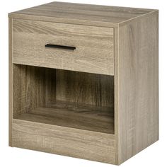 a wooden night stand with one drawer open