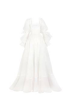 This exquisite organza creation is a masterpiece of bridal elegance. The floor-length gown showcases romantic bubble sleeves adorned with bow cinch details, adding a touch of timeless charm to the ethereal silhouette. The opulent train, a magnificently lavish cascade of fabric, can be artfully bustled with hidden elastic loops and fabric-covered buttons, offering versatility for your wedding celebration. Fully lined for comfort, this gown is a dream come true for the starry-eyed bride. Floor-len Fairy Forest Wedding, Organza Gown, Silk Dressing Gown, Corset Skirt, Fairy Forest, Bridal Elegance, Skirt Swimsuit, Puff Dress, Starry Eyed