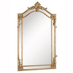 an ornate gold framed mirror on a white background with clippings to the bottom