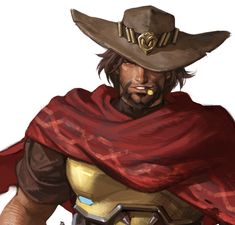 a man in a cowboy hat and cape