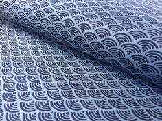 a close up view of a blue and white wallpaper with wavy lines on it