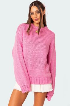 Aiden Oversized Chunky Knit Sweater – edikted Knit Sweater Pink, Oversized Chunky Knit Sweater, Pink Oversized Sweater, Cozy Oversized Sweaters, Sweater Chunky, Sweater Oversized, Denim Sweater, Sweater Oversize, Chunky Knit Sweater