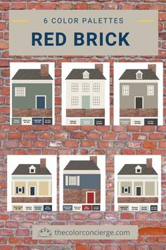 the color palettes for red brick are shown in four different colors and sizes, along with