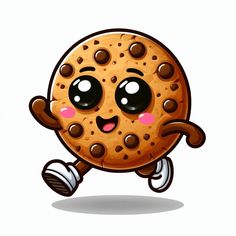 a cartoon cookie running with its eyes wide open