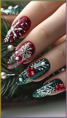 🍂 Celebrate the beauty of Autumn Nail Designs 2024: Top Looks for the Season! Discover warm tones and intricate designs that embody fall's spirit. Classic neutrals and bold patterns await. Add metallic accents or leafy prints for a personal touch. Perfect for any occasion! 💅✨ #AutumnVibes #StyleInspo Holiday Nail Art Christmas, Nails Holiday Christmas, Christmas Long Nails, Christmas Naildesign, Festive Nail Designs, Festive Nail Art, Glittery Nails