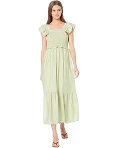 MOON RIVER Flutter Sleeve Smocked Midi Dress | Zappos.com Casual Midi-length Smocked Dress With Ruffles, Casual Midi-length Peasant Dress With Smocked Back, Bohemian Midi-length Ruffled Maxi Dress, Vacation Midi-length Smock Maxi Dress, Blue Smock Midi-length Dress, Moon River, Flutter Sleeve, Smocking, Moon