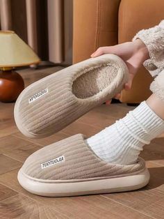 Khaki  Collar     Embellished   Women Shoes Home Shoes Slippers, Plush Slippers, Warm Home, Home Slippers, Home Shoes, Shoes Slippers, House Slippers, Kids Sleepwear, Kids Beachwear