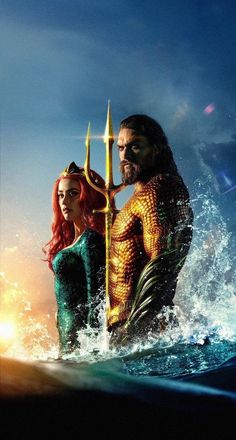 the movie poster for aqua, featuring two mermaids in water and one man holding a spear