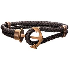 Hoist the sails and get ready for adventure with the AHOY ANCHOR Cappuccino Steel and Leather Bracelet for Men. This braided double-strap brown leather men's bracelet boasts a large ship's anchor, forged from vibrant cappuccino pvd stainless steel, that acts as the bracelet's sturdy toggle clasp. With an anchor that shines with a golden hue like the morning sun, this mens leather bracelet is the perfect companion on both land and sea. Size: 8 1/2 inches long and 9/16 inch wide. Material: Cappucc Black Metal Rings, Leather Anchor Bracelet, Diamond Fashion Jewelry, Brown Leather Bracelet, Black Leather Bracelet, Anchor Bracelet, Mens Leather Bracelet, Mens Black Leather, Leather Bracelets