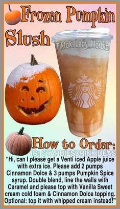 an advertisement for frozen pumpkin slush with instructions to make it look like a jack - o'- lantern