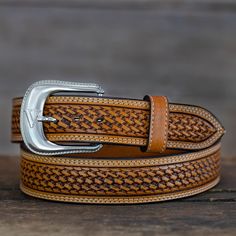 Vogt Silversmiths Belts Russet Basket Weave Pattern Ranger Belt, Chocolate Basket, Black Basket, Woven Belt, Belt Style, Saddle Leather, Western Belts, Sterling Silver Mens, Silver Accessories