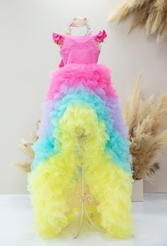 Rainbow Girl Dress, Birthday Girl Dress, Dress With Train, Unicorn Party Dress, Ombre Dress, Prom Ball Gown, Puffy Baby Dress, Multilayered, Pageant Gown, Toddler Dress, Special Occasion, Formal Event, Long Train Dress Luxury baby girl dress with long sweep train have very original fashionable design will be perfect for any celebration....birthday, wedding, parties, Christmas, photography, Valentine's Day, dance, evening, flower girl  dress, ball gown, festivals wear, dance, dress-up, fairy & pr Fairy Princess Costume, Baby Birthday Dress, Train Dress, Pageant Gown, Dress For, Dress With Train, Dress Luxury, Celebration Birthday, Prom Ball Gown