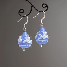 "These Blue teardrop earrings are made of glass in lampwork technique. They are very tender and unique! Dimensions: total length about 1 1/2\" inch (38 mm), see last photo for exact dimensions. Materials: artist lampwork beads, glass beads, metal fittings. For your information: ✦ Get free shipping when you buy any two or more items! ✦ All jewelry is shipped with some kind of gift wrapping, box or bag depending on size. ✦ Your order will be packed very carefully and will be safely delivered to yo Light Blue Earrings, Pomegranate Earrings, Pomegranate Jewelry, Blue Drop Earrings, Stainless Steel Fittings, Food Earrings, Earrings White, Pink Earrings, Blue Earrings