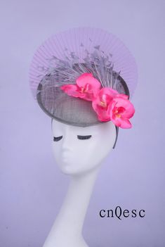 Grey/pink Sinamay Crin Fascinator Kentucky Derby Hat With - Etsy Flower-shaped Party Fascinator With Flower Decoration, Ostrich Feather Fascinator For Royal Ascot Races, Ostrich Feather Fascinator For Royal Ascot Party, Royal Ascot Ostrich Feather Fascinator, Summer Evening Fascinator With Ostrich Feathers, Spring Church Fascinator In Sinamay, Flower Decoration Fascinator For Party, Flower Shaped Party Fascinator With Flower Decoration, Kentucky Derby Party Fascinator With Flower Decoration