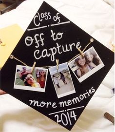 a graduation cap with pictures on it and the words class of 2013 to capture more memories