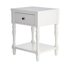 a white table with two drawers on one side and an open drawer on the other