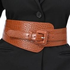 One Of My Favorite Belts In My Closet! Brand New And Uber Stylish. Made Of Sturdy Faux Leather With A Stretchy Elastic Waistband And Adjustable Buckle Closure. 4.5" At The Widest Point And Can Stretch 26"-40" Fall Fitted Belts, Faux Leather Belts For Fall, Fitted Brown Belt For Party, Croc Print, Belts, My Favorite, Faux Leather, Buckle, Women Accessories